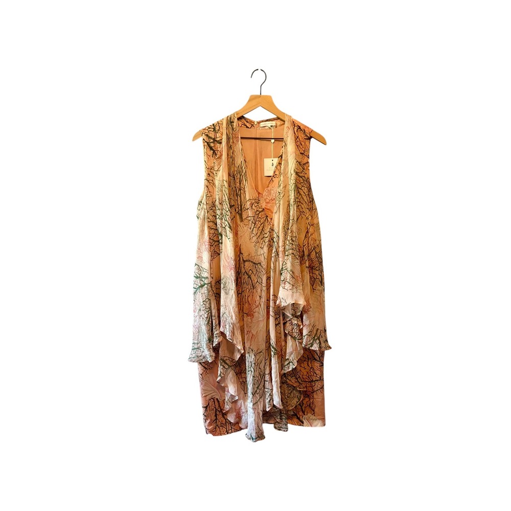 Ala von Auersperg Peach Botanical Shell Print Handkerchief Hem Dress Size 6 NEW